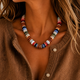 Wood and Neutral Beaded Necklace