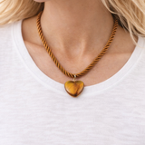 Amber Caramel Silk Cord and Heart Necklace