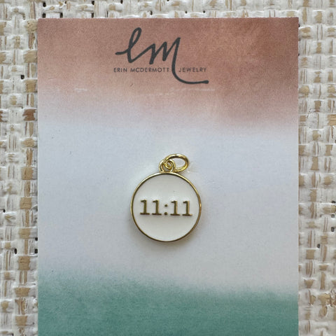 11:11 white enamel disc pendant