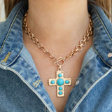 Turquoise and Gold Cross Necklace