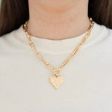 Gold Hammered Heart Toggle Rectangle Link Necklace