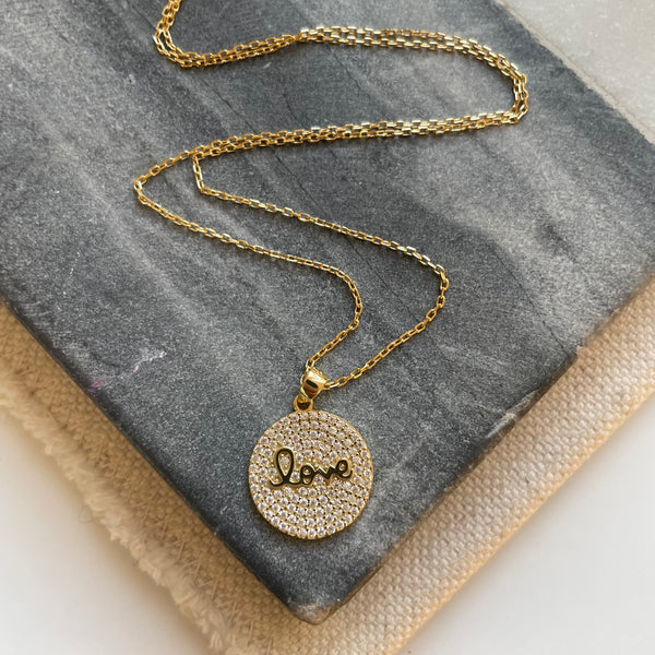 LOVE ice quartz and gold necklace