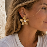 Golden Petal Pearl Oversized Flower Studs