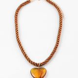 Amber Caramel Silk Cord and Heart Necklace
