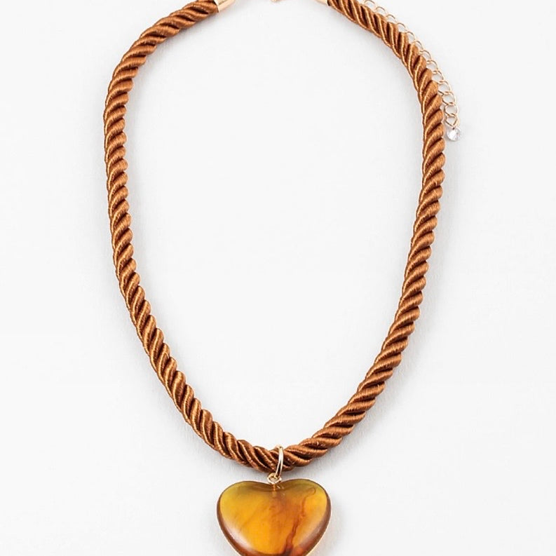 Silk Cord and Heart Necklace