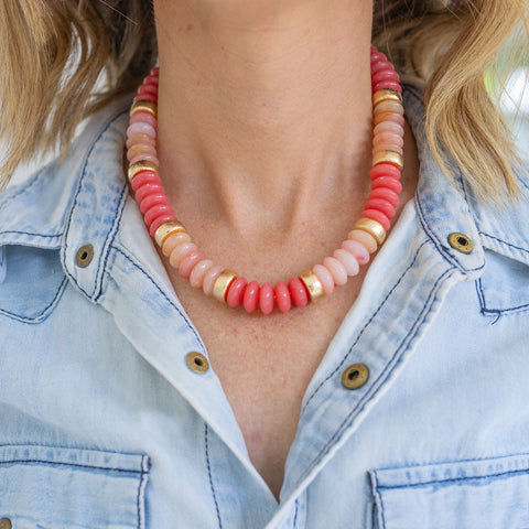 Coral and Gold Resin Necklace