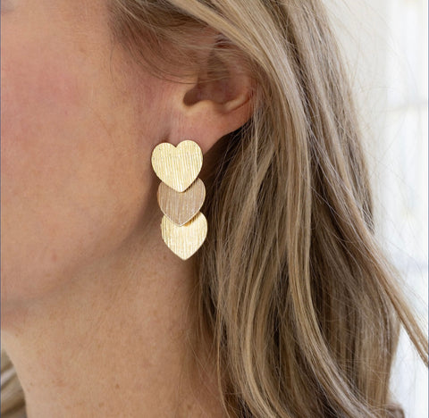 Three Heart Drop Earrings