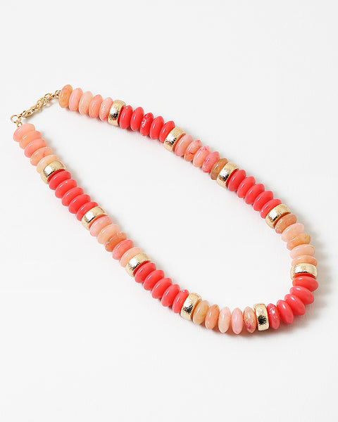 Coral and Gold Resin Necklace