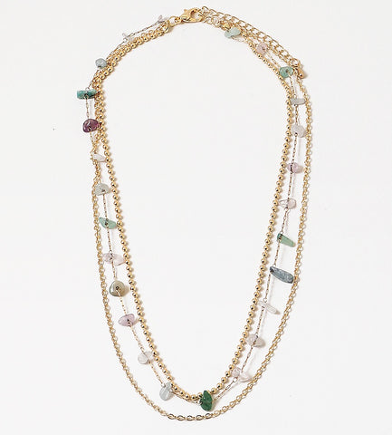 Stone and Gold Triple Layer Necklace