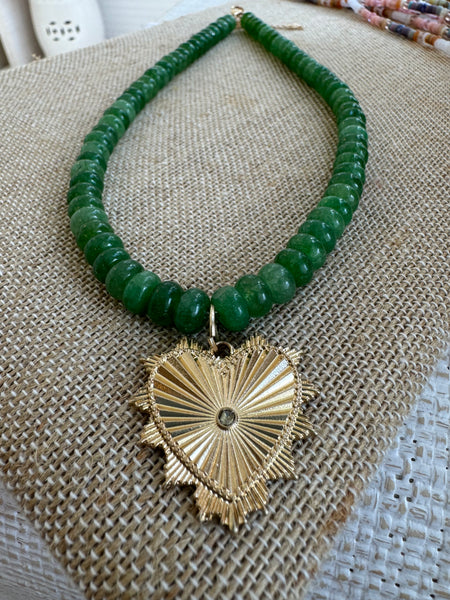 Green Gemstone Necklace with signature Heart