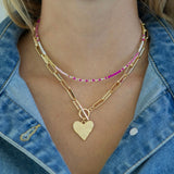 Gold Hammered Heart Toggle Rectangle Link Necklace