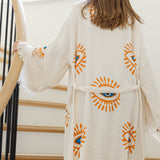 Cream Lucky Evil Eye Turkish Towel Robe