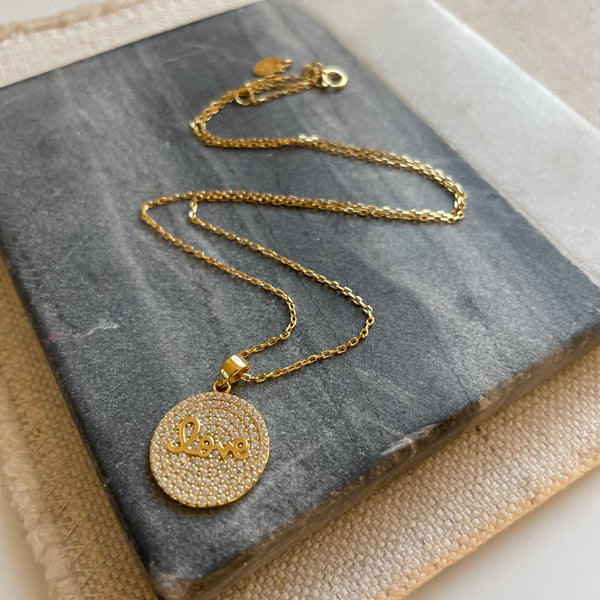 LOVE ice quartz and gold necklace