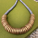 Grey and Gold Wood Disc Necklace