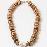 Raw Coconut Wood & Pearl Necklace
