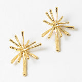 Pair of gold starburst earrings on a white background