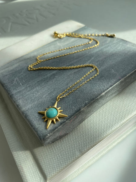 Turquoise and Gold Sunburst Necklace