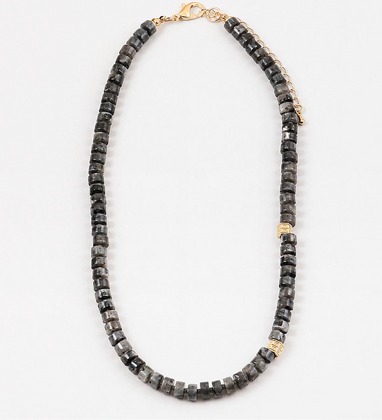 Gray marble bead necklace and Gold accent beads