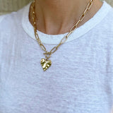 Gold Hammered Heart Toggle Rectangle Link Necklace