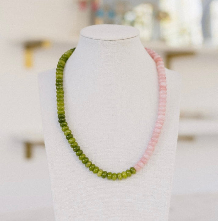 Olive green and rose beaded necklace