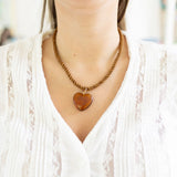 Amber Caramel Silk Cord and Heart Necklace