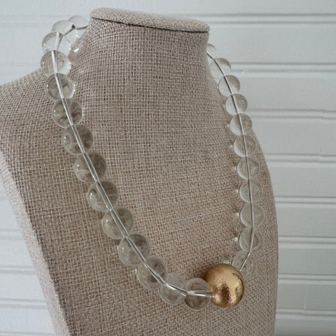 Clear Lucite and Gold Ball Necklace