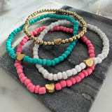 Four Heart Bracelets with Pink-White-Turquoise-Gold Bracelets