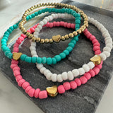 Four Heart Bracelets with Pink-White-Turquoise-Gold Bracelets