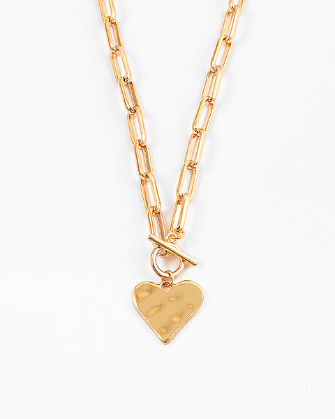 Hammered Heart Toggle Necklace