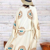 Cream Lucky Evil Eye Turkish Towel Robe