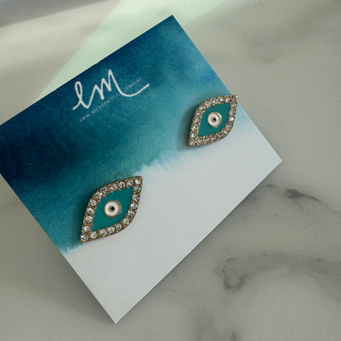 Lucky Evil Eye Turquoise And Quartz Studs