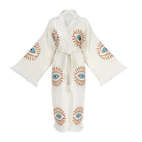 Cream Lucky Evil Eye Turkish Towel Robe