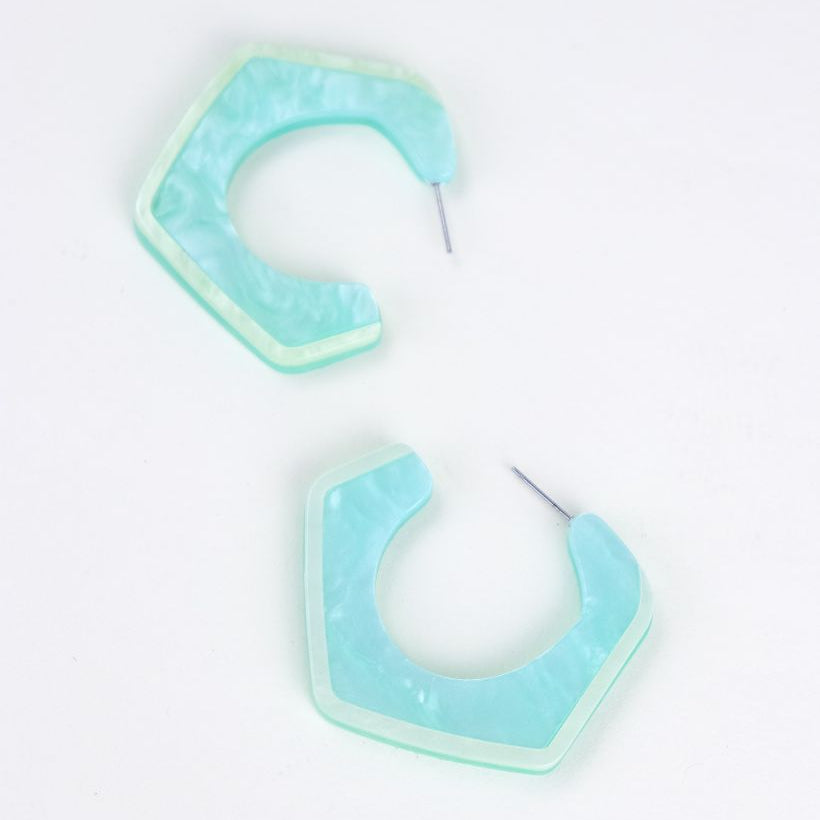 Set of turquoise resin geometric hoops.