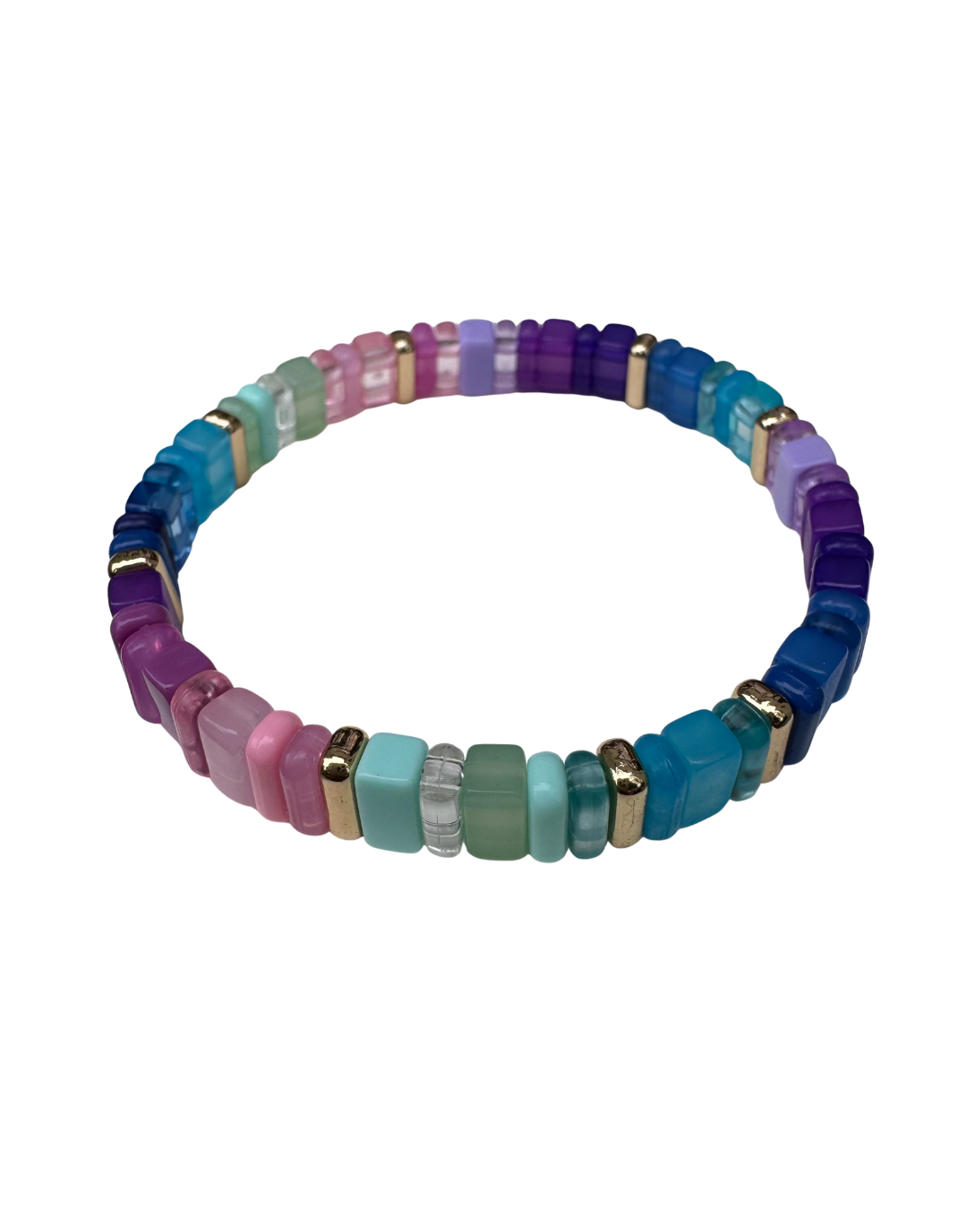 Multicolored beaded bracelet on a white background