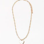 Fine rectangle link gold chain with a white enamel heart pendant.