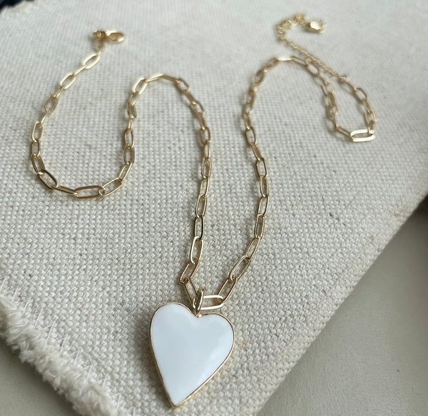 Gold and White Heart Necklace