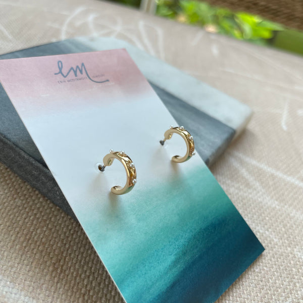 Glass Pearl and Gold Hoops