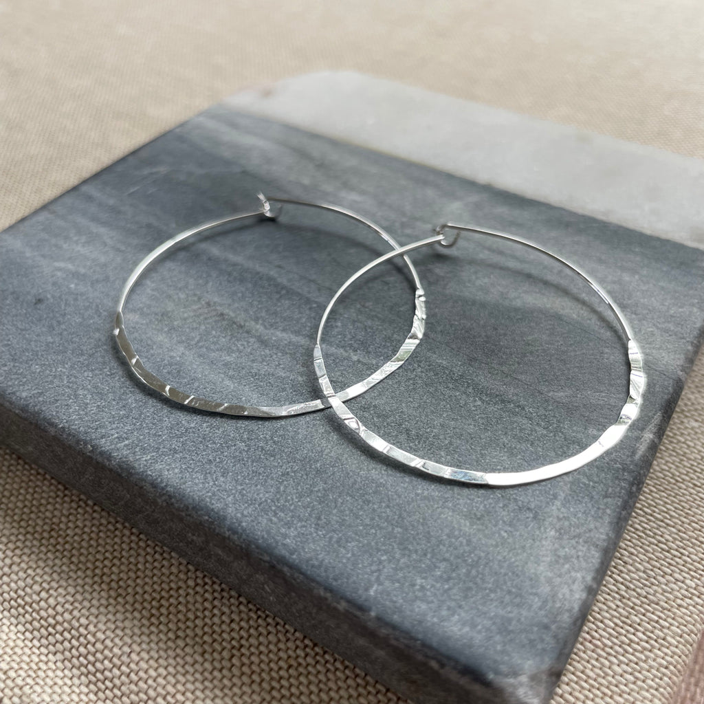 Paper-thin Silver Hammered Hoops