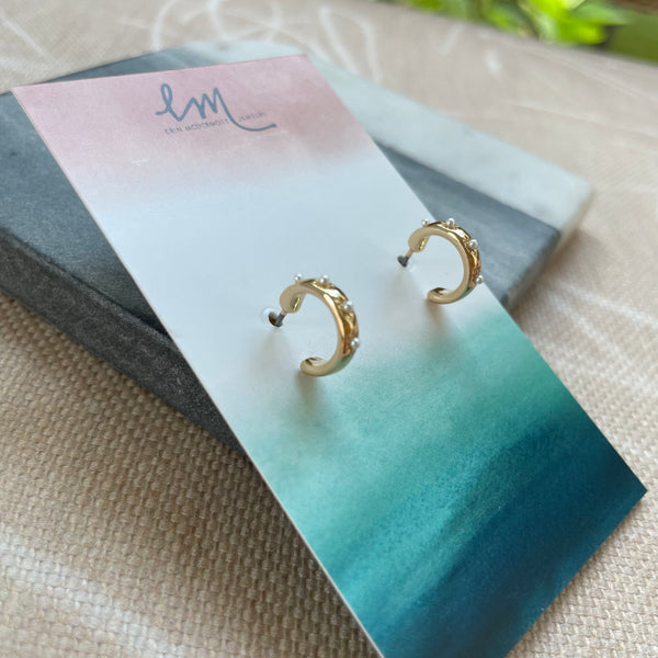 Glass Pearl and Gold Hoops