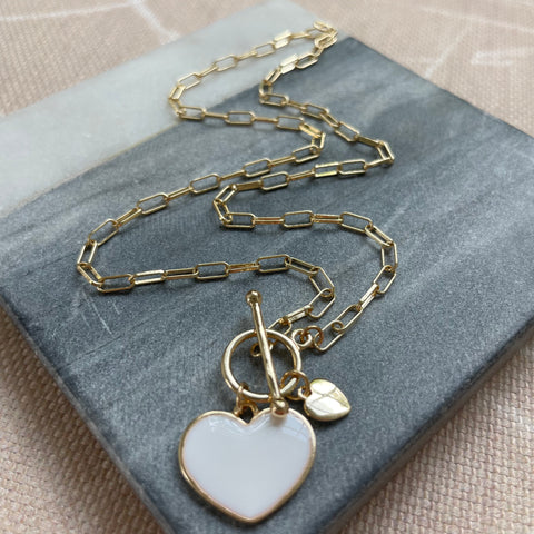 White Enamel Heart Toggle