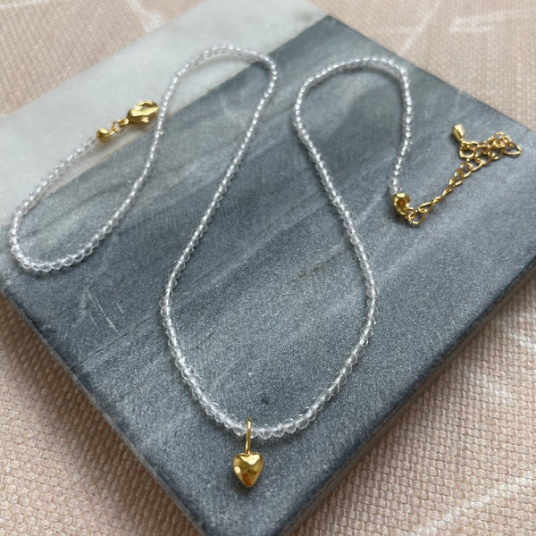 Sea Glass and Gold Heart Necklace