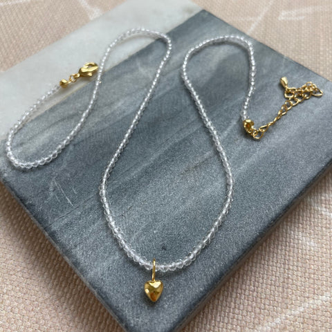Sea Glass and Gold Heart Necklace