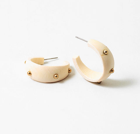 Creamy Wood and Gold Hoops