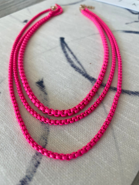 Hot Pink Triple Stand Necklace