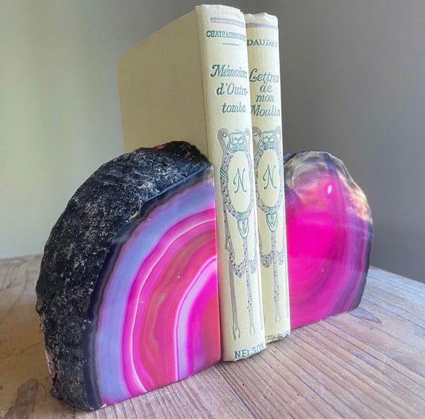 Hot Pink Agate Bookends