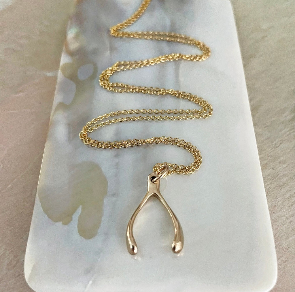 Diamond Wishbone Pendant Necklace 1/4 ct tw Round 14K Yellow Gold 18