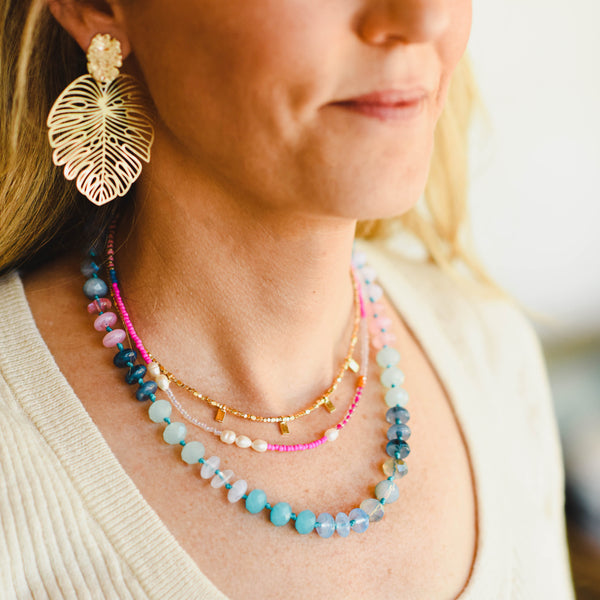 Tiny Beaded Rectangle Necklace