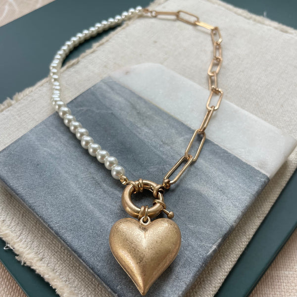 Puffy Heart Toggle Necklace (silver or gold)