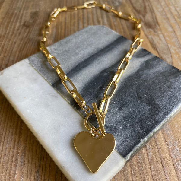 Hammered Heart Toggle Necklace