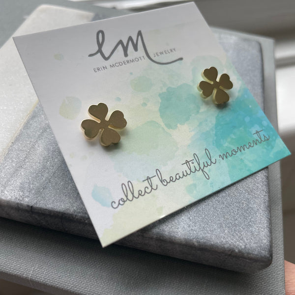 Four Leaf Clover Gold Studs